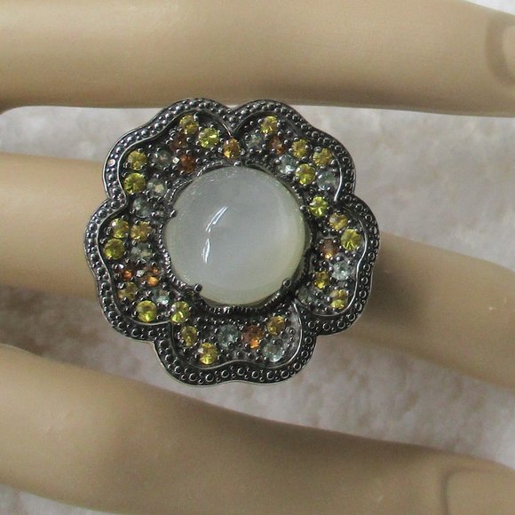 Sima K Moonstone and Sapphire Sterling Flower Ring - Picture 9 of 9